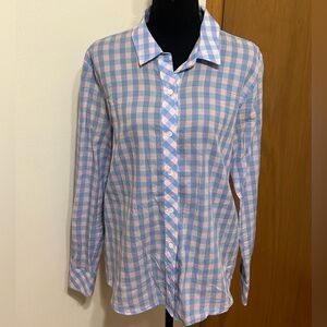 Vineyard Vines Blue and Pink Gingham Check Button Down Blouse Size 10